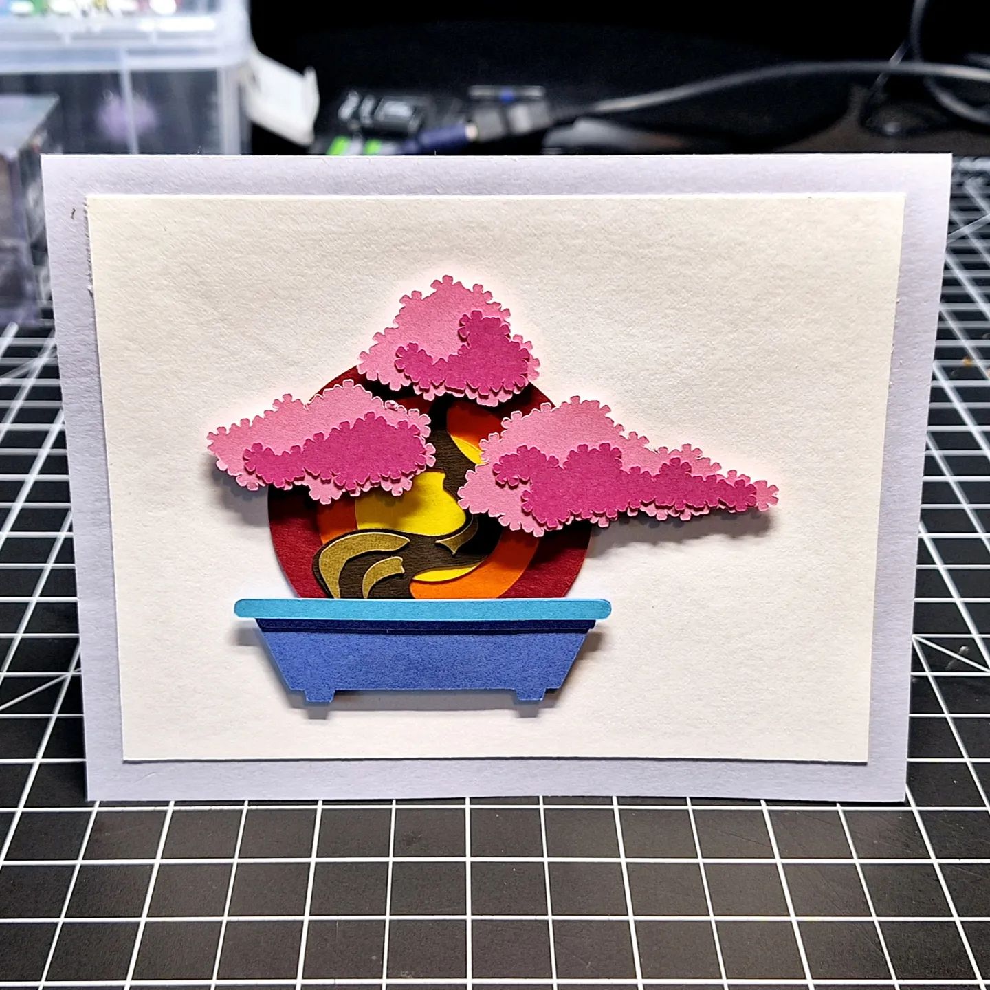Bonsai with sun card! Probably my last one for a while... #cardmaking #card #bonsai #pink #sun