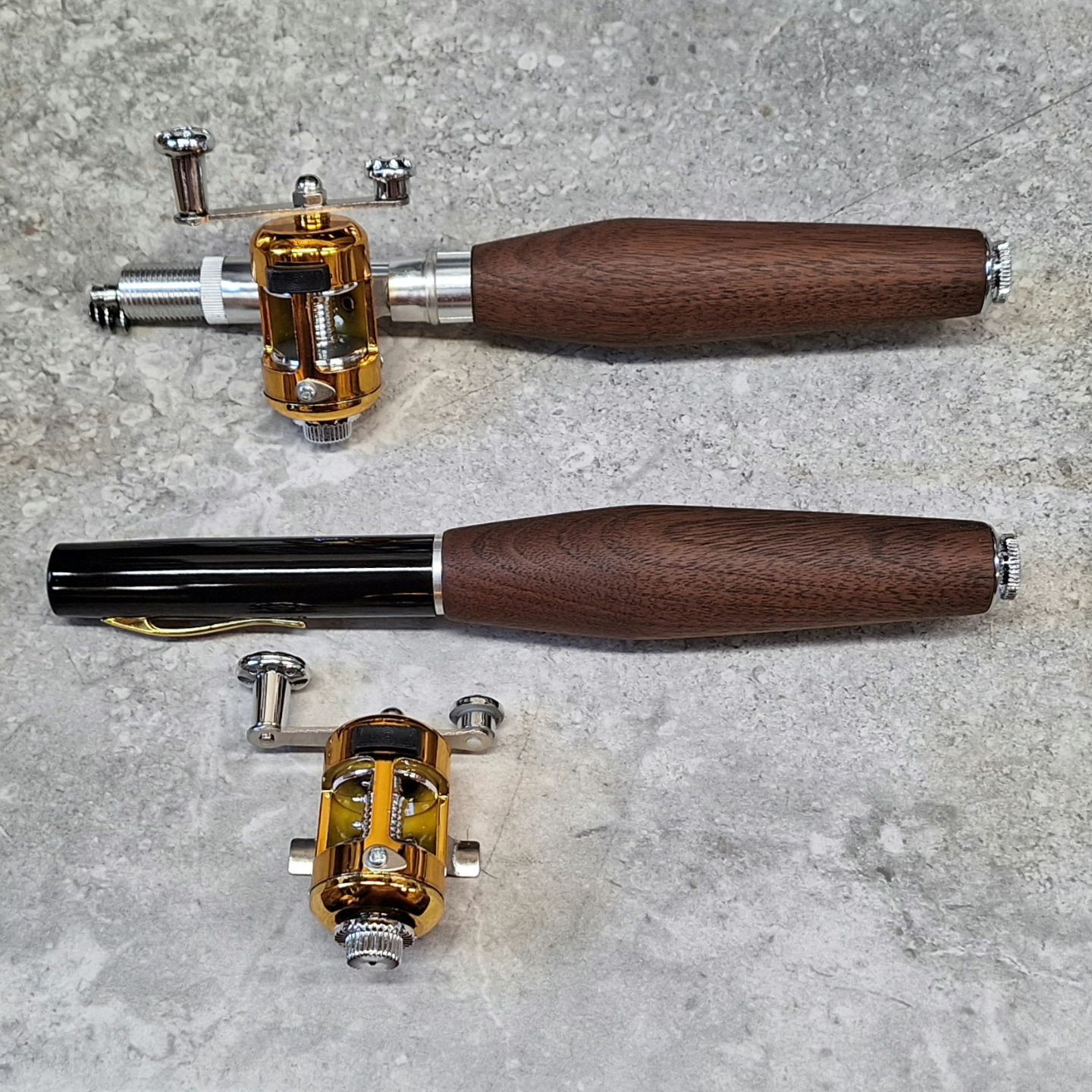 Collapsible fishing poles! I made these for my brother and mom. #fishing #fishingpole #walnut