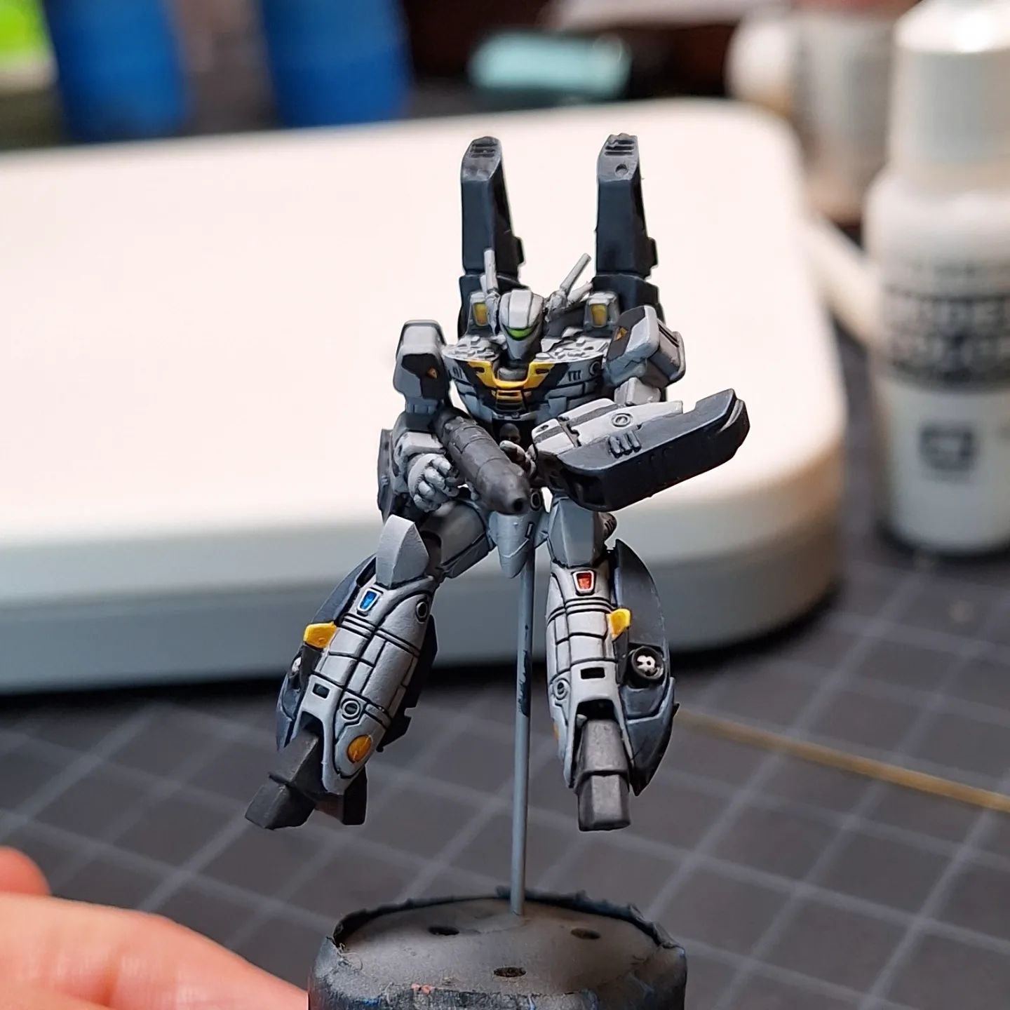 My dads birthday would have been today, so I just mindlessly painted this VF-1S from Macross/Robotech. I Still need to make a base but I got up to varnish it and I could barely walk... #macross #robotech #minitech #kids logic #miniature #miniatures #mini #miniaturepainting #Valkyrie #vf1s #vf-1s